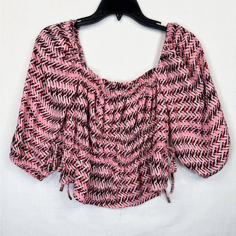 Open Edit Blouse Size XS Patterned Smocked Puff Sleeve Square Neck Boho